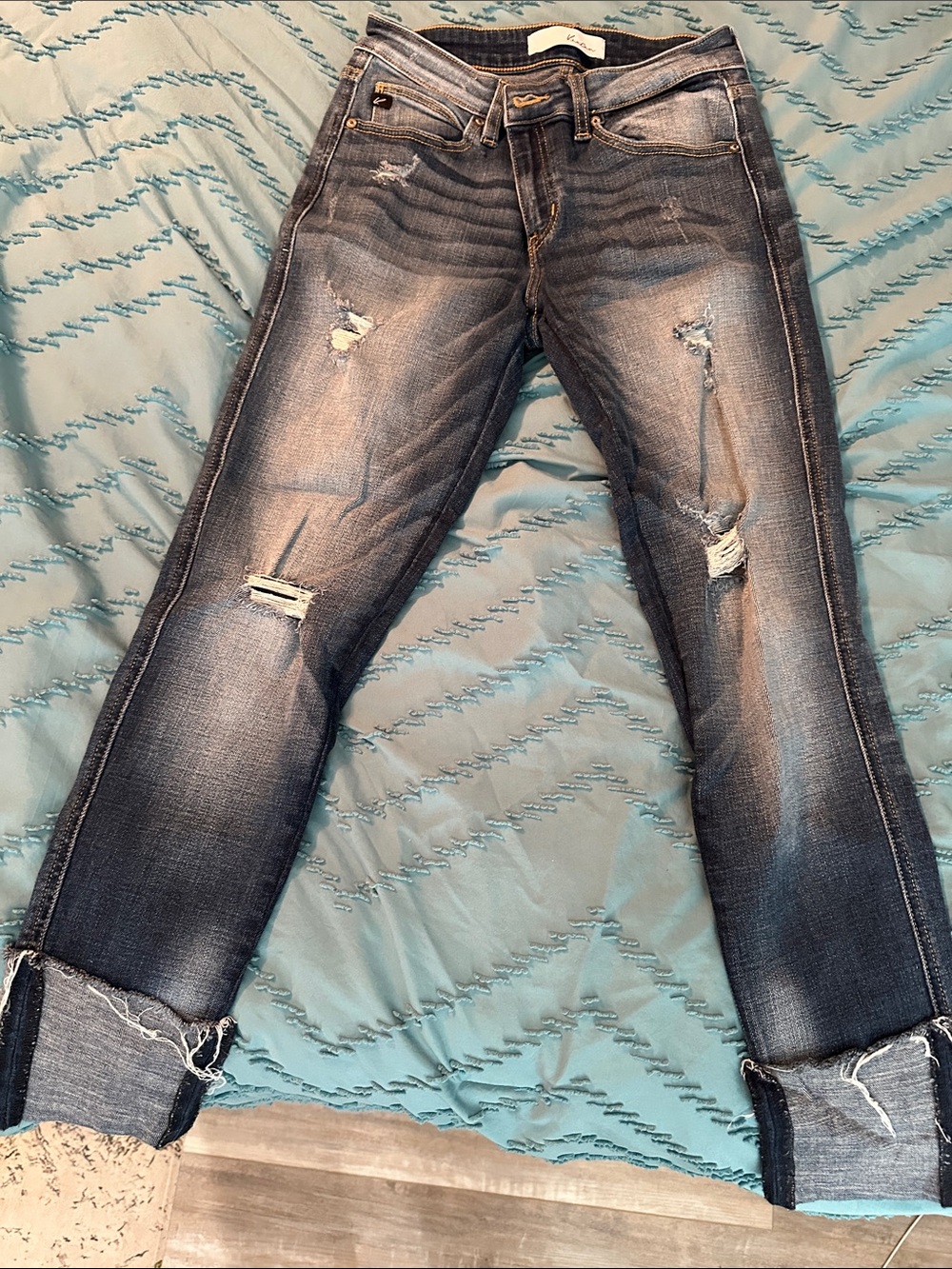 KanCan Distressed Dark Wash Cropped Jeans - Blue